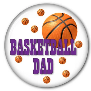 1 BUTTON 3" BASKETBALL DAD HALLOWEEN COSTUME PROP SAFETY PIN BACK - Picture 1 of 2