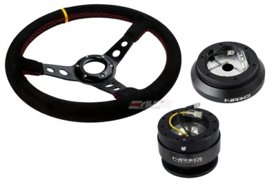 Volante NRG 350mm 3" Profundo Gamuza Amarillo Centro 120H Buje Gen2 Negro Liberación Foto 1 de 4