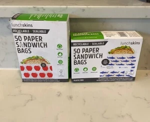 LUNCHSKINS PAPER SANDWICH BAGS APPLE & SHARK ~ 2 BOXES OF 50 BAGS EACH - Picture 1 of 5