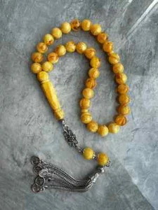 Massiver Bernstein Gelb 33 Perlen Tesbih Gebet Misbaha Natur Rosenkranz Islamisch 36gr - Bild 1 von 6