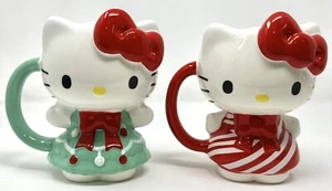 Sanrio Hello Kitty Figural Christmas Tree & Candy Cane Dress 3D Mugs 2pc Set NEW - Imagen 1 de 6