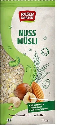 (14,53 EUR/kg) Rosengarten Bio Nuss-Müsli 750g, Bio Müsli mit Nüssen - Bild 1 von 2