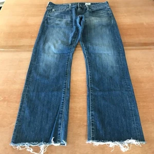 Pantalones de mezclilla rectos relajados AG Adriano Goldschmied the Tomboy para mujer 28R azul dobladillo crudo - Imagen 1 de 13