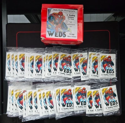 1991 Comic Images Spider-Man Webs Open Box with 48 Sealed Sticker Packs - Image 1 of 4