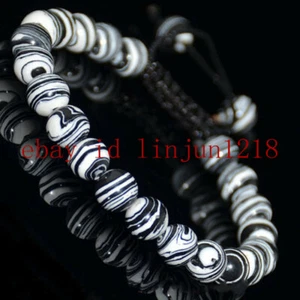 10mm Multicolor Striped Turquoise Gemstones Round Beads Braided Bracelet 7.5'' - Picture 1 of 4