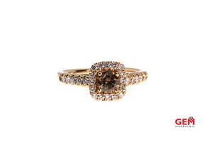 Cognac & White Diamond 14K 585 Rose Gold Engagement Ring Size 5 1/2 - Picture 1 of 3