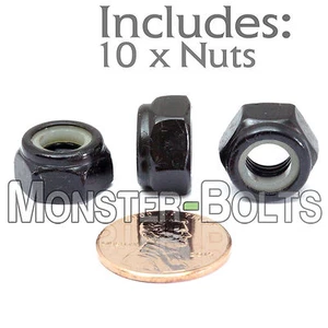 M8-1.25 / 8mm - Qty 10 - Nylon Insert Hex Lock Nut DIN 985  Class 8 Steel Blk Ox - Picture 1 of 3