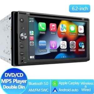 2 DIN 6.2" Car Stereo CD DVD Wireless Carplay Android Auto Bluetooth Radio FM/EQ - Picture 1 of 12