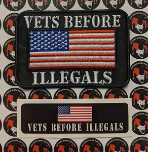 Vets Before Illegals Embroidered Patch with Sticker - Picture 1 of 1