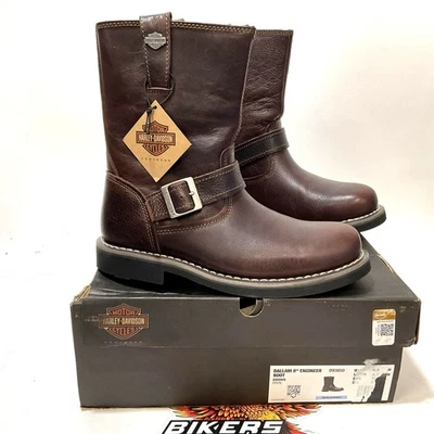 NUEVAS botas de ingeniero Harley para hombre talla 9,5 Dallam 8,75 pulgadas marrón D93850-9,5 Foto 1 de 4