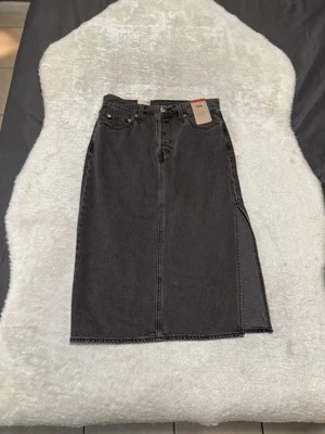 New Levi’s Women’s Slit Denim Black Washed Skirt 26 Actual 28 Waist Midi Western - Image 1 of 4