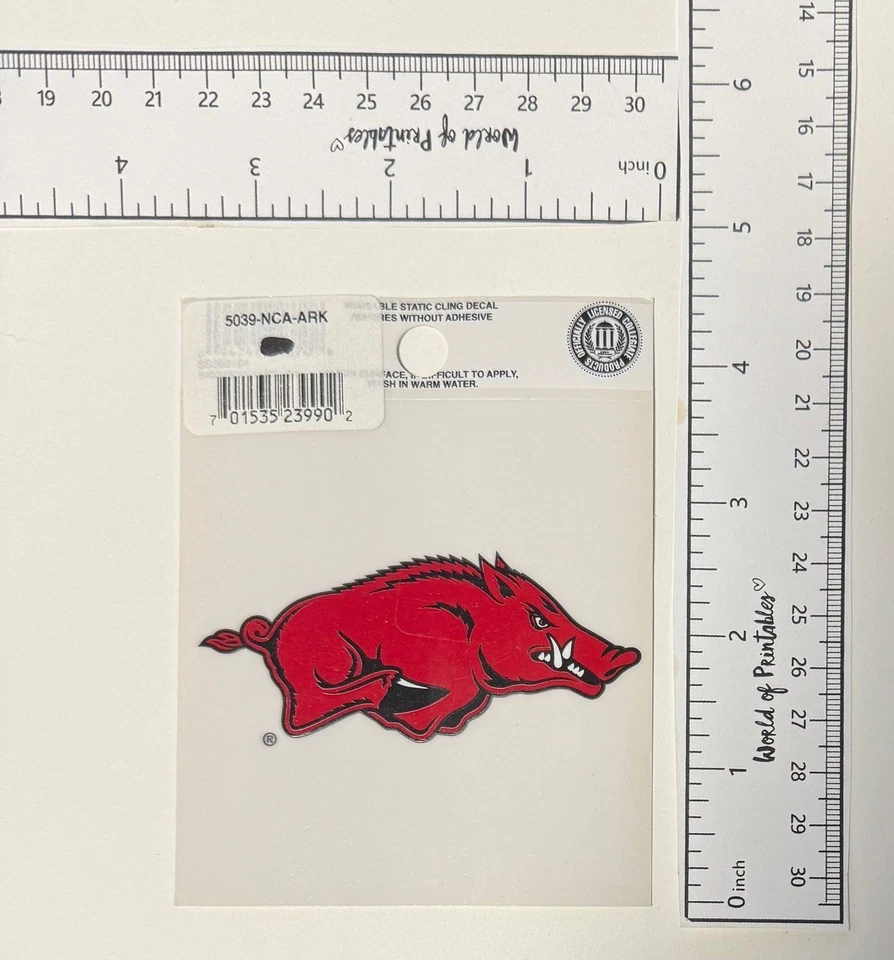 ARKANSAS RAZORBACKS 4"x3" STATIC WINDOW CLING DECAL FREE SHIPPING - Image 1 of 1