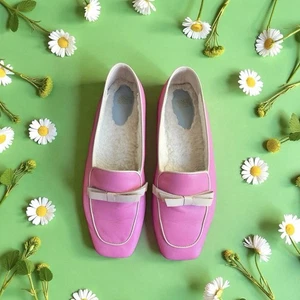 Frances Valentine Suzanne Pink Leather Sherpa Lined Slipper Flats Sz 9B Loafer - Picture 1 of 18