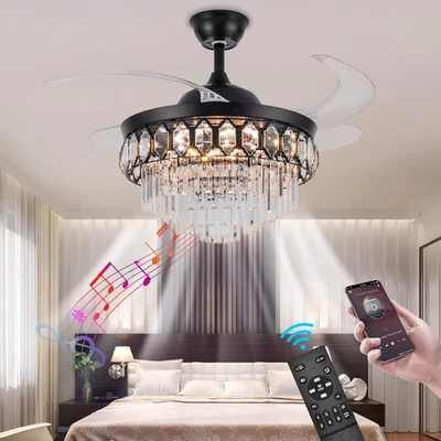 42'' Crystal Ceiling Fan with Lights and Bluetooth Speaker, Black Fandelier Crys - Image 1 of 4