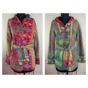 Mieko Mintz Vintage Cotton Multi Color Reversible Tie Jacket Art Wear S M L RARE - Picture 1 of 9