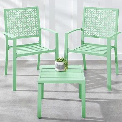 3-Piece Outdoor Bistro Set Stackable Modern Steel Furniture for Porch Garden - Image 1 of 4