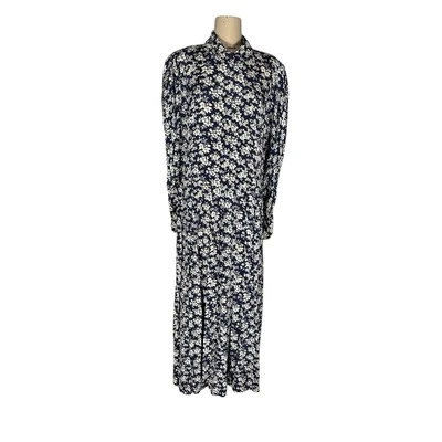 Laura Ashley Vintage Cottagecore Long Sleeve Modest Navy Floral Button Up Dress - Image 1 of 4