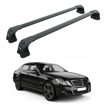 Barras transversales de techo para Mercedes E Sedán W212 2009-2013 punto fijo aluminio negro Foto 1 de 4