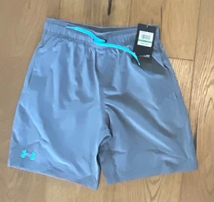 BNWT Under Armour Gray/Gravel & Turquoise Lined Swim Trunks Sz YLG Org $45 - Picture 1 of 7