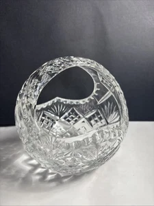 Vintage Lead Crystal Rose Flower Bowl Basket Made in Poland - Picture 1 of 6