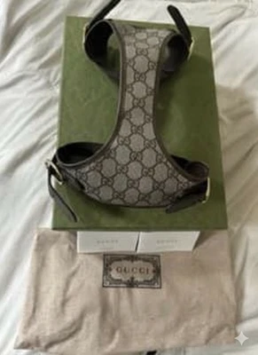 Gucci Dog Harness GG Pattern Beige Canvas Leather Luxury Pet Accessory Unused - Image 1 of 4