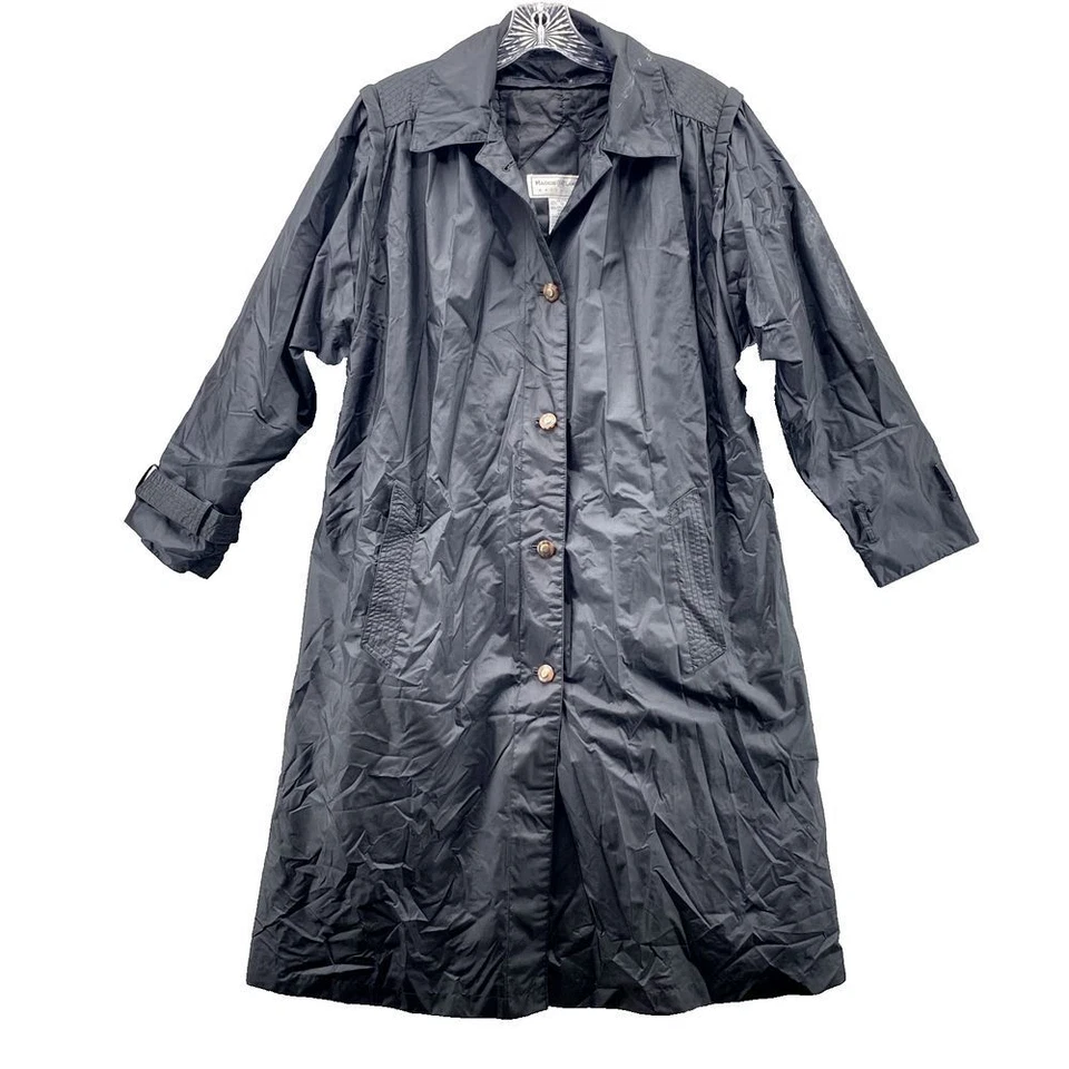 Vintage Maggie Lawrence Rain Coat Womens Petite 12 Black Lined Outdoor Snow Y2K - Image 1 of 4