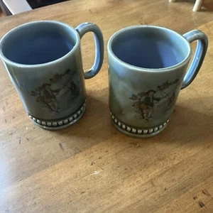 Wade Irish Porcelain Fly Fishing Mug Vintage Pottery Shamrock Ireland Set Pair - Picture 1 of 12