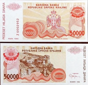 Serbien Bosnien-Crotia Kraine 5.000 5000 Dinara Präfix Z 1993 Ersatz UNC - Bild 1 von 1