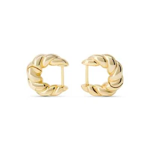 925 Sterling Silver/14K Gold Plated Brass Twisted Croissant Hoop Earrings - Picture 1 of 6
