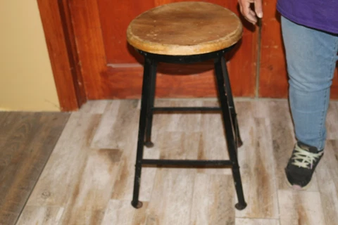Vintage c.1950 Industrial Angle Steel Inc. Stool 24" Wood Seat Work Bench Chair Cover