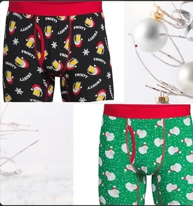 2 Pair ~ Holiday Time Mens Boxer Brief ~ Size L (36-38) ~ FROSTY & SANTA ~ NEW - Picture 1 of 7