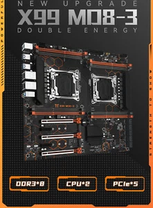 Dual CPU Motherboard LGA 2011-3 DDR3 RAM M.2 PCI-e 3.0 Dual LAN X99 MD8-3 Board - Picture 1 of 17