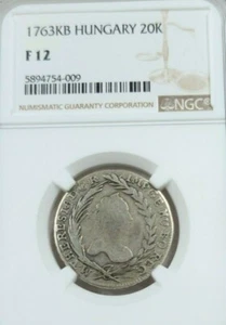 1763 HUNGARY SILVER 20 KRAJCZAR MARIA THERESIA NGC F 15 SCARCE NON PROBLEM COIN - Picture 1 of 5