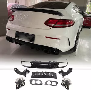 PP Rear Bumper Diffuser Lip W/Exhaust Tips For Benz W205 C205 C200 C300 2Door - Foto 1 di 14