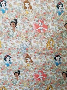 Floral Princess Disney Fabric Ariel Belle Cinderella Snow White Tiana 30" x 42" - Picture 1 of 3
