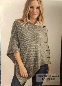 Simply Noelle Beige And Blue Poncho Sweater - Size O/S One Size Acrylic - Picture 1 of 6