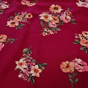 Wine Floral Crepe Fabric Apparel Pebble Blouse Weight By the Yard - Picture 1 of 4
