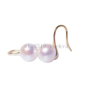 Very Nice Real ROUND 8mm Natural White Pearl hook Earrings At Daily S925 - Picture 1 of 6