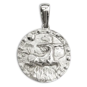 Real 18K White Gold Sagittarius Pendant, Zodiac Sign Coin Astrology Pendant - Picture 1 of 8