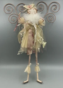 Rosa y Crema Mariposa Ángel 15 x 11 Pulgadas Cintas Perlas Piel Tul Satinado - Imagen 1 de 10