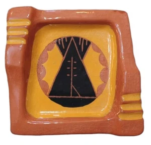 VINTAGE CERAMIC TEEPEE ASHTRAY  AMBER GOLD  BLACK GLAZE 8" MCM RETRO ART POTTERY - Picture 1 of 10