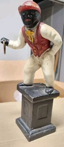 Antique 11" Cast Iron Hitching Post Horse Jockey Equestrian Vintage - Picture 1 of 10