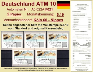 Bund ATM 10 selbstklebend / F021 / 2. Pap / 5.19 / Satz Voll-O 6.5.19 AQ Nippes - Bild 1 von 2