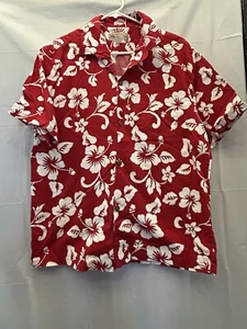 Blue Hawaii Men's Red & White Button Down Floral Hawaiian Shirt Sz L Pre-Owned - Picture 1 of 6
