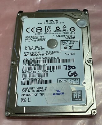 Hitachi 750GB SATA Laptop Hard Drive 5400RPM 2.5" HTS547575A9E384 - Tested - Image 1 of 4