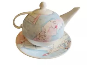AYNSLEY Novelty Fine China Teapot & Plate Dogs Puppies Whimsical Dog Tea Pot NEW - Picture 1 of 14