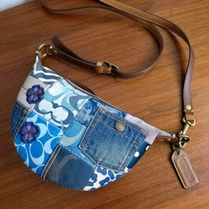 Vintage Coach 10819 Signature Multicolor Patchwork Denim Leather Suede pocket - Picture 1 of 8