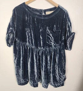 We The Free Donna Tg. Top babydoll S blu velluto schiacciato Moon City - Foto 1 di 5