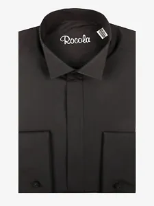 Rocola Shirt 15.5/35" TAILORED FIT Cotton Blend Plain Black Evening Shirt RP £45 - Picture 1 of 1