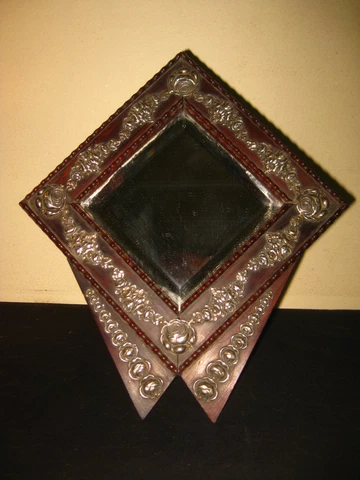 ANTIQUE ART DECO VANITY TABLE MIRROR ROSE WOOD & SILVER FRAME 1930s Cover